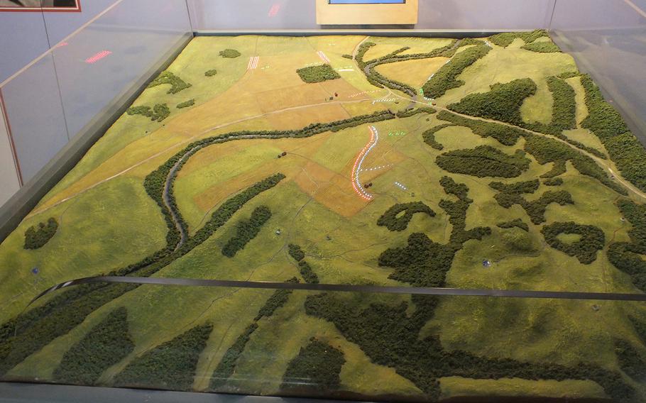 An interactive table at the Monocacy National Battlefield Park outside of Frederick, Md., showing how the fighting raged on July 9, 1864.
