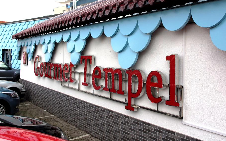 The bright blue design on the exterior of Gourmet Tempel restaurant in Kaiserslautern, Germany, offers a hint of the decadent setting inside.
