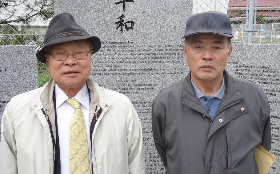 Nagasaki cab driver Akira Komatsu, right, spent the better part of 20 years researching and pleading with city officials to erect a monument to the Allied prisoners of war and American airmen who perished at the site of Fukuoka Prisoner of War Camp No. 2 in southern Nagsaki, Japan during World War II. He never gave up despite being turned down over and over again. In 2010, he sought the help of former city assemblyman Toyoichi Ihara, left, who used his connections to push the memorial through. It was dedicated on the site of the former camp in September.