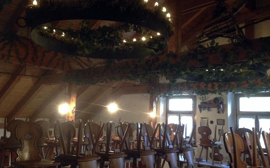 Brauhaus Castel in Kastel-Mainz, Germany, offers group and party seating above the main dining room. This beer-garden-style room, which can be reserved, is available for special occasions.