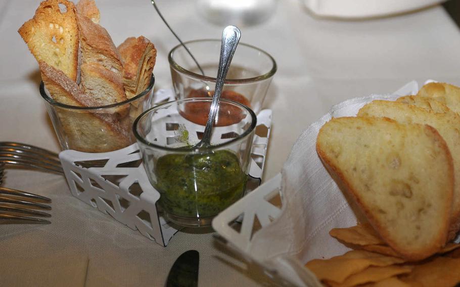 Diners at Perche aren't just provided with a basket of bread to sample before they get their food. They also get a couple of sauces to spread on top.

Kent Harris/Stars and Stripes