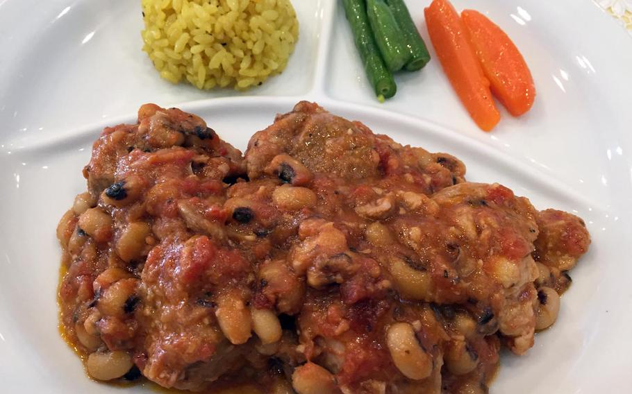 The fantastic pork and bean stew at Sparta in Yokohama, Japan, boasts a thick, sweet tomato sauce. The pork was nice and tender.