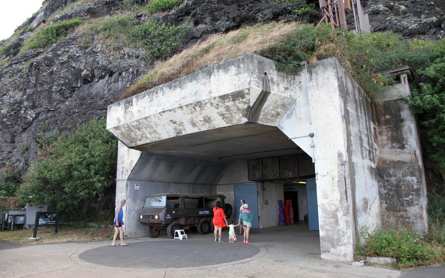 One of the two entrances into the massive, mountainside Battery Cooper, built in 1943 but now a museum paying tribute to the films and shows that used Hawaii's Kualoa Ranch for filming.