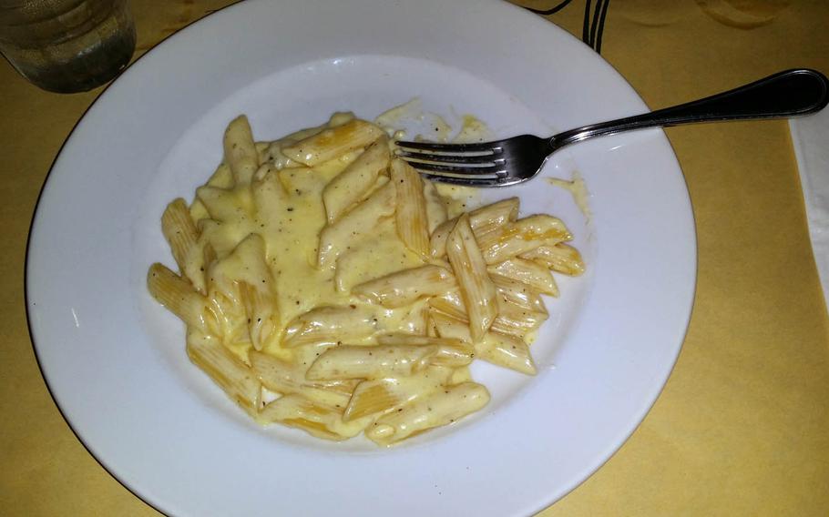 The penne pasta with gorgonzola cheese cream at Un Quinto, an Italian eatery near Yokota Air Base, Japan, was perfectly cooked with a sauce that was creamy and delicious.
