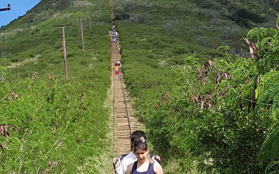 The roughly thousand steps of Koko Crater Trail lead to the 1,200-foot summit of the volcanic tuff in southeast Oahu.