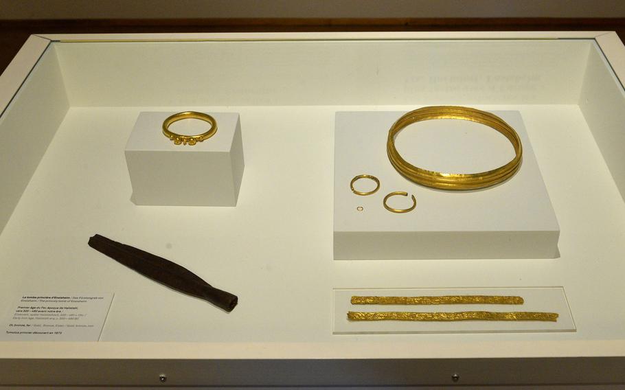 On exhibit at the Unterlinden Museum in Colmar, France, are these finds of gold, bronze and iron from the princely tomb of Enisheim. They date to the early Iron Age Hallstatt culture, about 500-480 B.C.