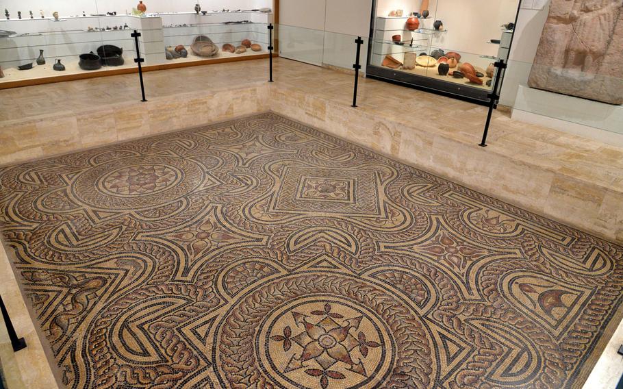 Part of a Roman mosaic floor and other artifacts from the period are on display at the Unterlinden Museum in Colmar, France. It was found in a ceremonial room in a villa in nearby Bergheim and was probably made in Trier in the third century.