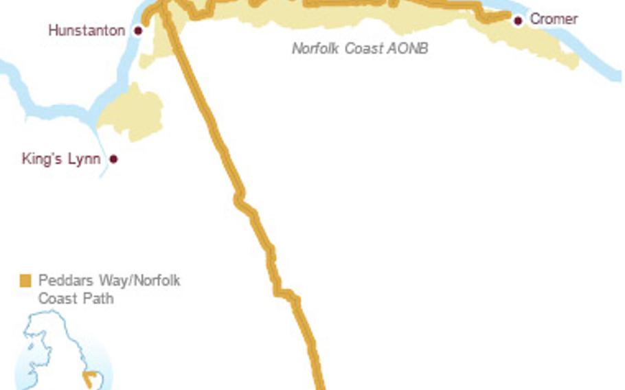 A graphic detailed the Peddars Way trail and Norfolk Coast Path. The combined trail is 93 miles and one of the 15 National Trails in England and Wales.