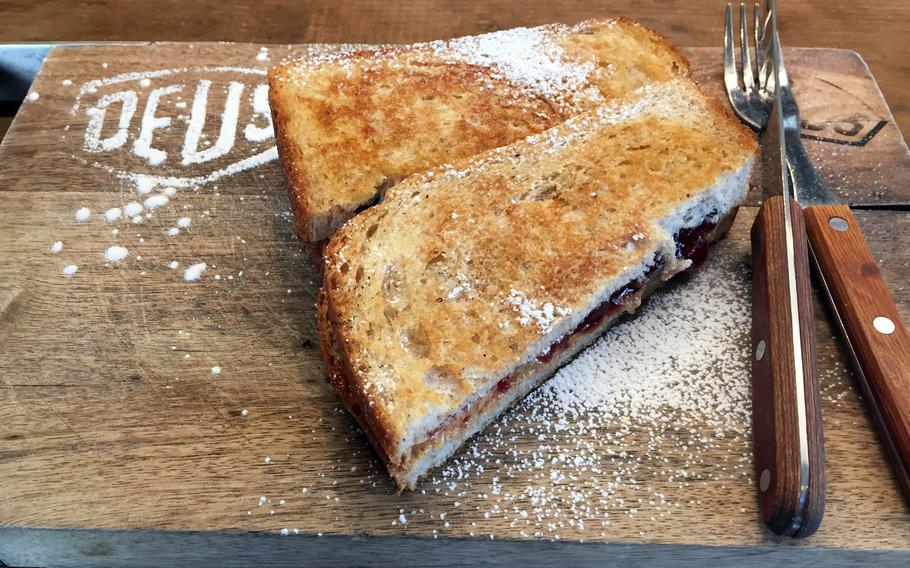 The grilled peanut butter and jelly sandwhich from Deus Ex Machina Cafe in Tokyo.