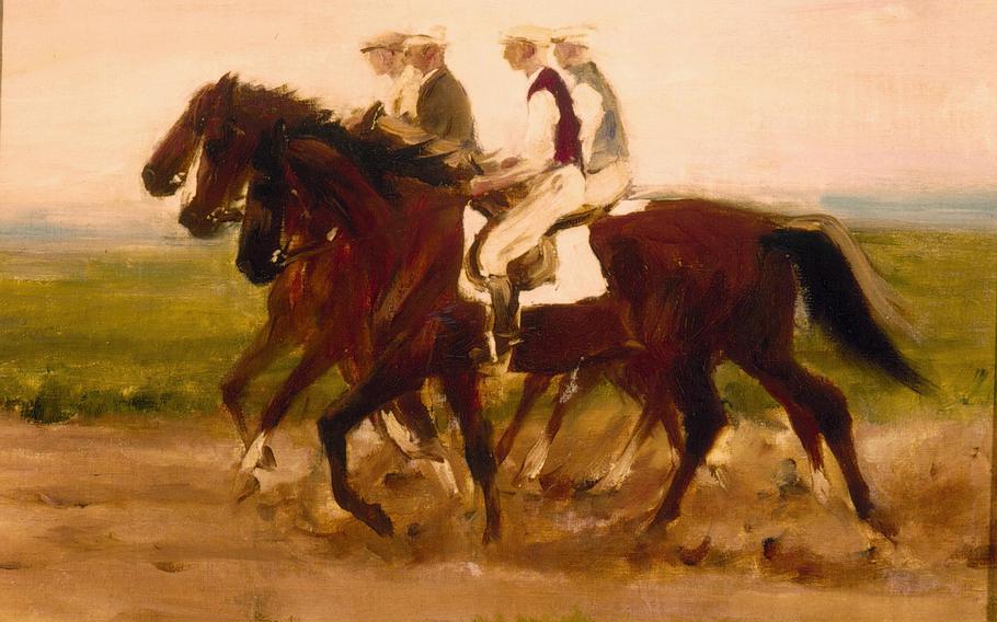 "Der Ausritt," or "The Ride," is an example of the artistry of Otto Dill, a famed painter from the German town of Neustadt an der Weinstrasse. Dill's work, much of which is displayed in the Otto Dill Museum in Neustadt, largely focused on animals.