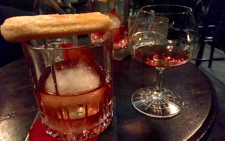 Le Petit Coq, a bar in downtown Stuttgart, is well known for serving high-quality cocktails. Here is an old fashioned, served with a side of rum.
John Vandiver/Stars and Stripes