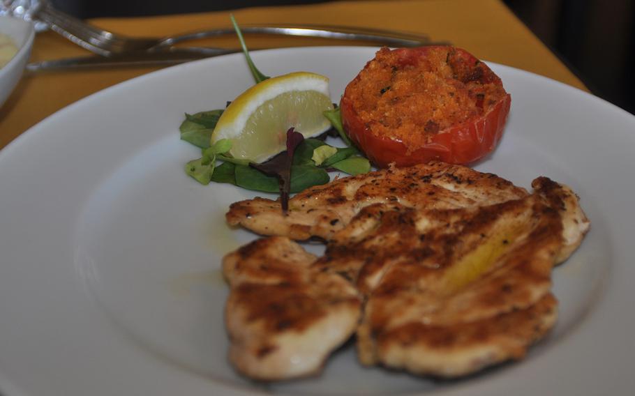 Grilled chicken was a second-course option at Forc-Eat during a recent visit. Monday through Friday, the restaurant offers a trip to the buffet table, one first course, one second course, water, wine and coffee for a set price  of 12.50 euros.