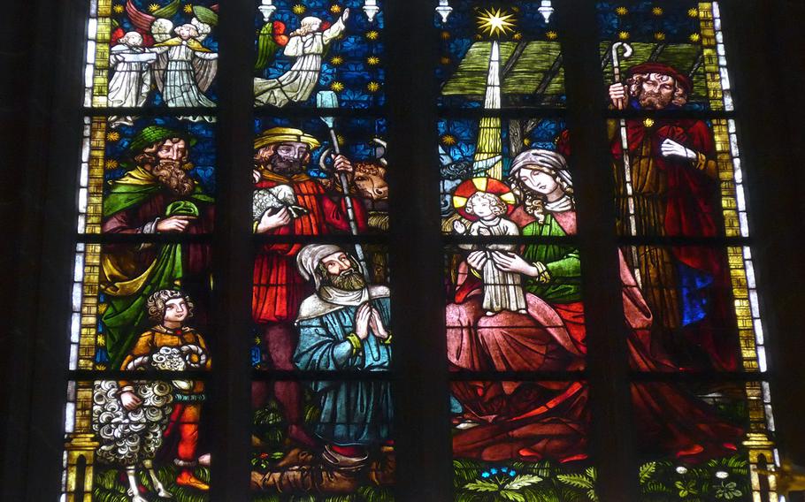 This beautiful stained-glass window in the Stadtkirche, or City Church, in Friedberg, Germany is known as the Christmas window.