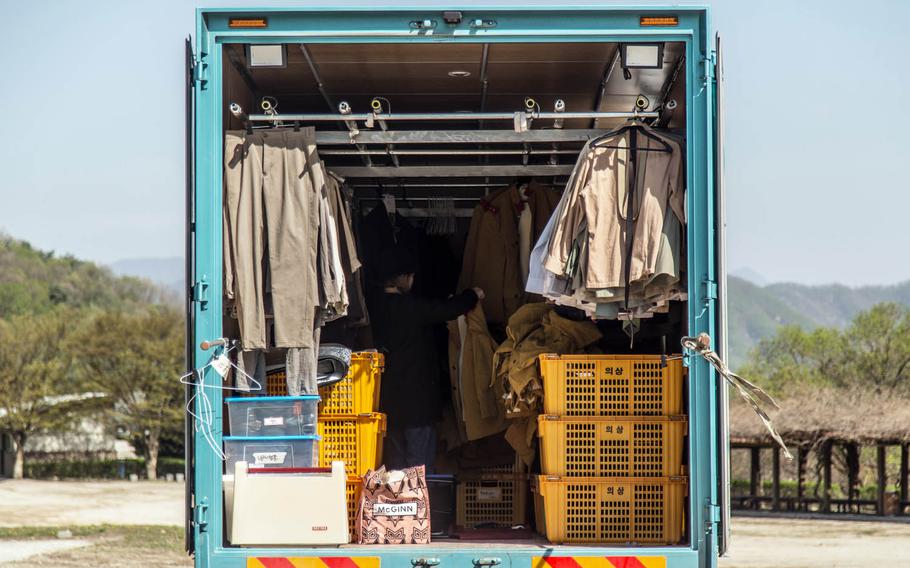 A truck filled with costumes at Namyangju Studios in Namyangju, South Korea.