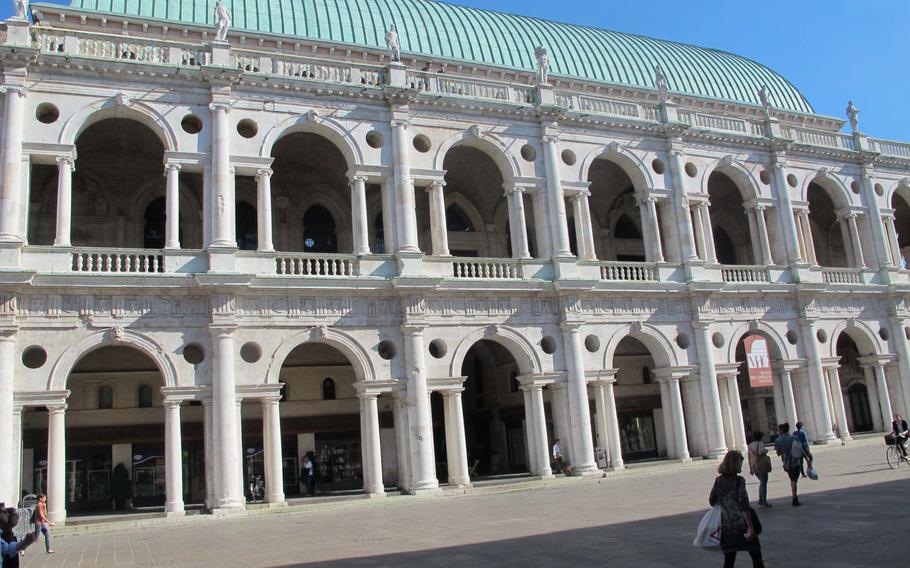 Vicenza's landmark the Basilica Palladiana is an impressive white marble, copper-roofed structure designed in the 16th century by local boy Andrea Palladio, considered one of the greatest architects in history and revered by among others Thomas Jefferson.