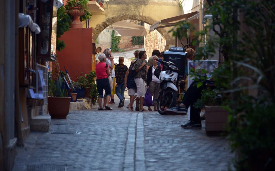 Old town Chania is full of cobblestone alleys lined with shops and restaurants.