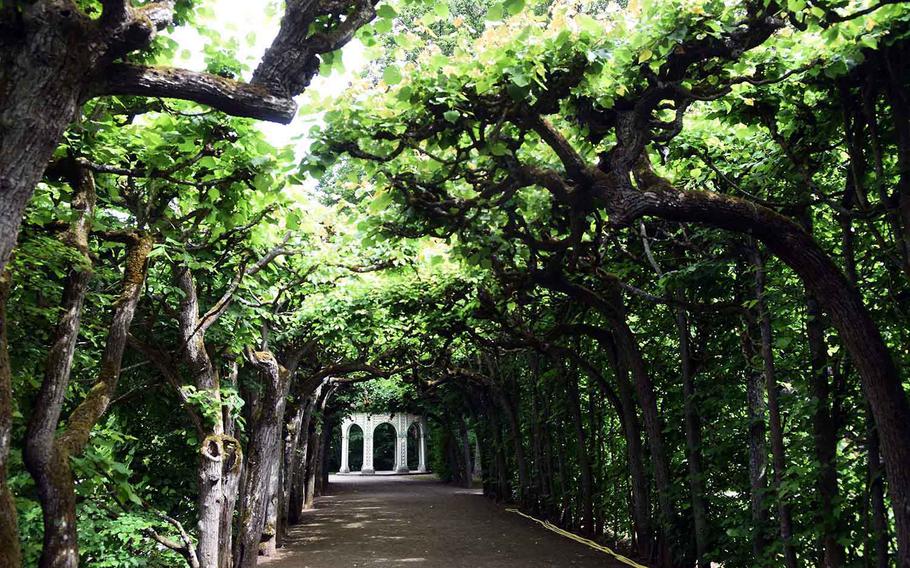 One of the many pavilions found at the end of a tunnel of trees on the grounds of the Bayreuth Hermitage.