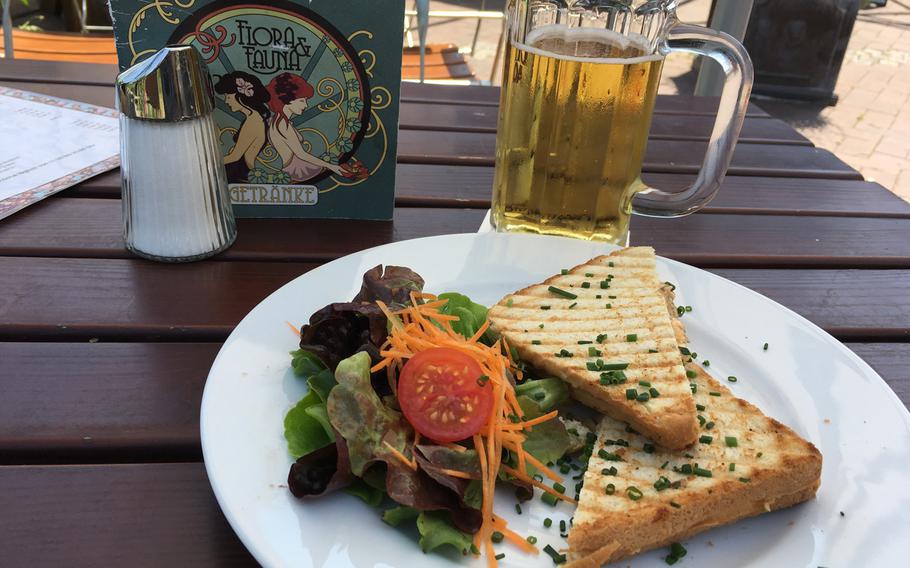Flora & Fauna offers typical outdoor beer garden seating as well as tables indoors. The restaurant is open daily and has a reasonably priced menu. A Mediterranean sandwich with melted feta was the right thing to have with a cool beer on a hot Stuttgart day.