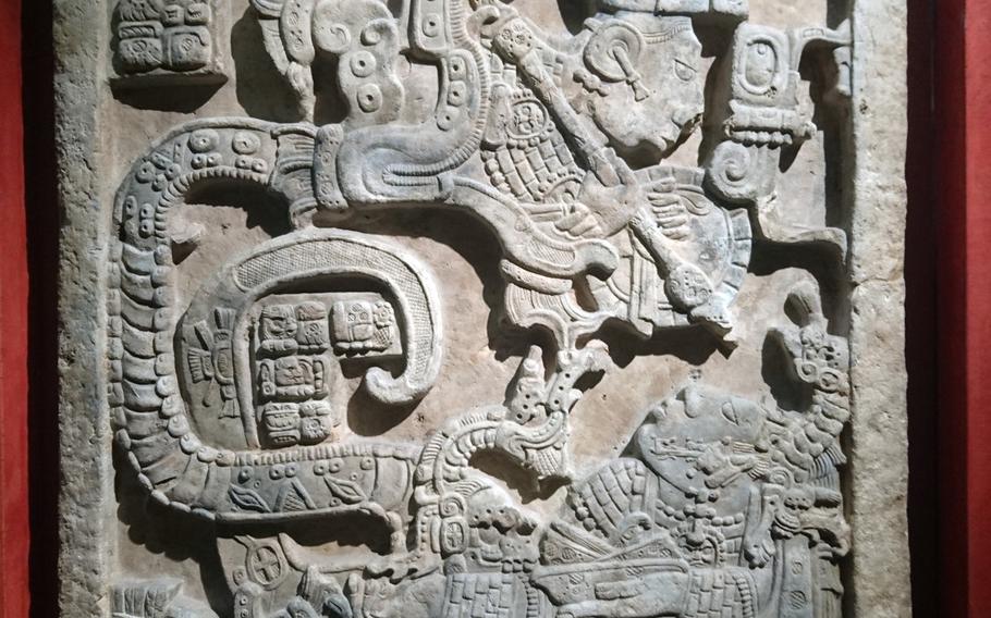 A Mayan lintel on display at the British Museum in London.
