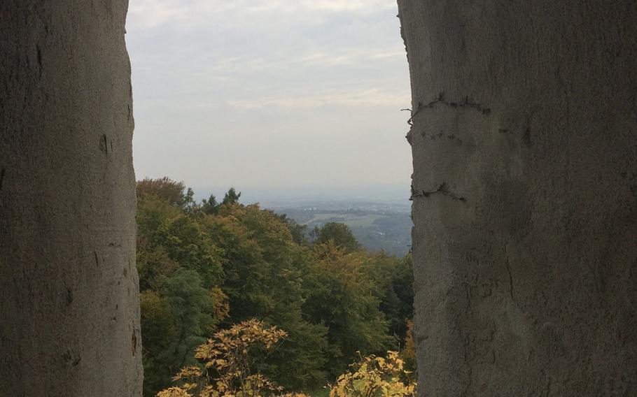 A view from the observation tower adjacent to Berggasthof Kellerskopf, a restaurant located in the wooded hills just outside of Wiesbaden, Germany.