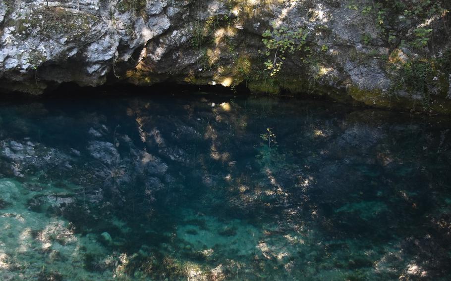 The Grotto of Gorgazzo near Aviano, Italy, is probably best seen at night, when the statue of Jesus at the bottom of the pool is clearly visible. But walking the trail from Gorgazzo to Mezzomonte is not the best idea.