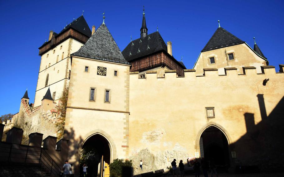 Karlstejn, the hilltop fortress of Holy Roman Emperor Charles IV, offers impressive views of the Czech countryside.