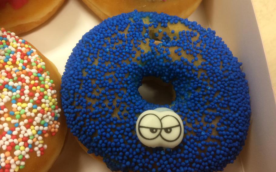 "Mr. Cookie" is one of many colorful, tasty doughnuts offerd by the new Dunkin' Donuts location in Kaiserslautern, Germany.