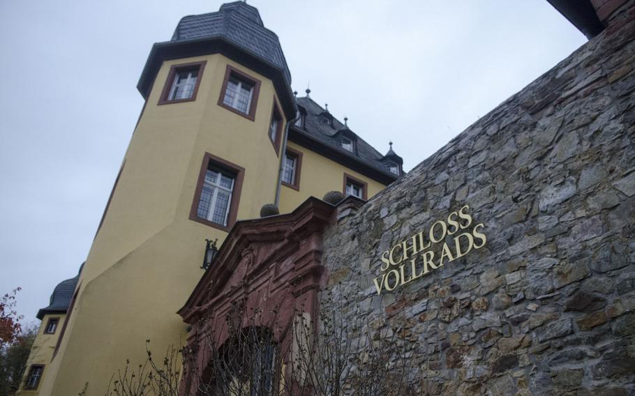 The entrance to Schloss Vollrads, a winery, historic site and event space which looms above the town of Oestrich-Winkel near Wiesbaden. The schloss, or palace, was originally constructed in the 1330s as the seat of the noble von Greiffenclau family.