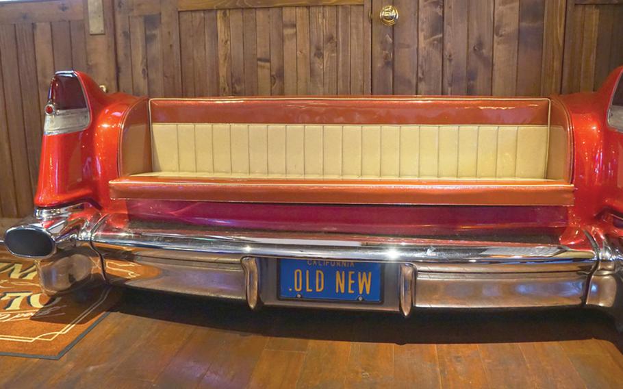 If there are no tables available at Old New Diner in Tachikawa, Japan, guests can sit and wait on this classic car-inspired bench.  