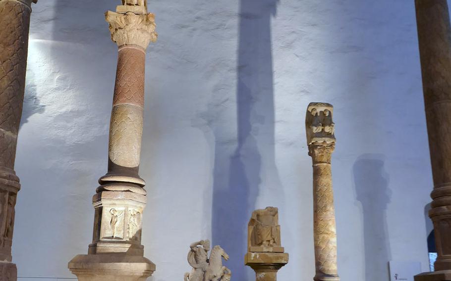 Various Jupiter columns are on display of the Roman section of the Archaeological Museum in Frankfurt, Germany.