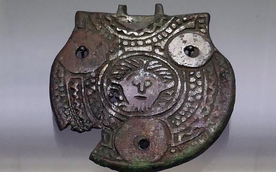 On display at the Archaeological Museum in Frankfurt, Germany is this buckle, probably from a belt of a Frankish warrior. It depicts the head of Christ to prove the warrior's piety. Dating from about A.D. 600, it was found in Frankfurt-Niederursel.