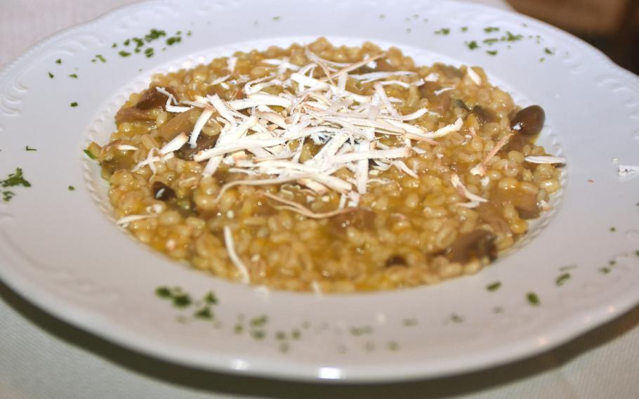 One recent offering at La Casa Gialla, outside Prata di Pordenone, Italy, was risotto with mushrooms and smoked cheese.