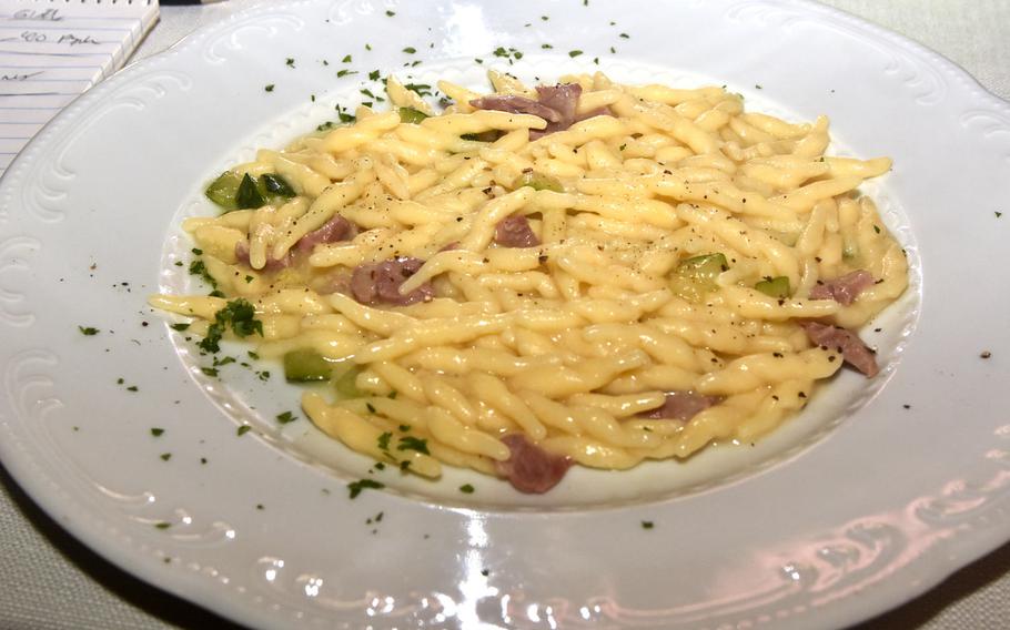 A first-course option at La Casa Gialla during a recent visit was pasta with bacon and zucchini.