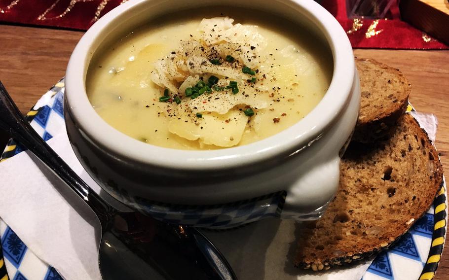 The delicious Bavarian cheese soup at Wolpertinger, in Garmisch, Germany, Tuesday, Dec. 19, 2017.