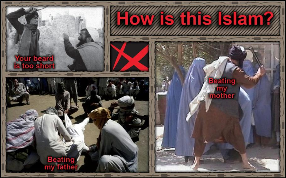 An example of U.S. propaganda in Afghanistan, calling into question the Taliban's interpretation of Islam. 