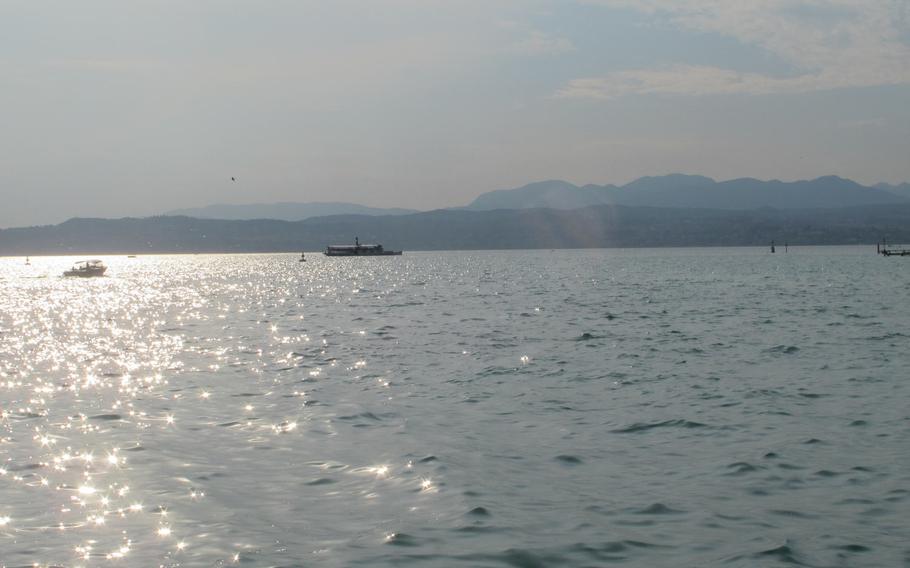 Reports vary on the cleanliness of Lake Garda, with some suggesting pollutants of microplastics and bacteria and others claiming it pristine. In any case, it's beautiful and sparkling in the late afternoon.