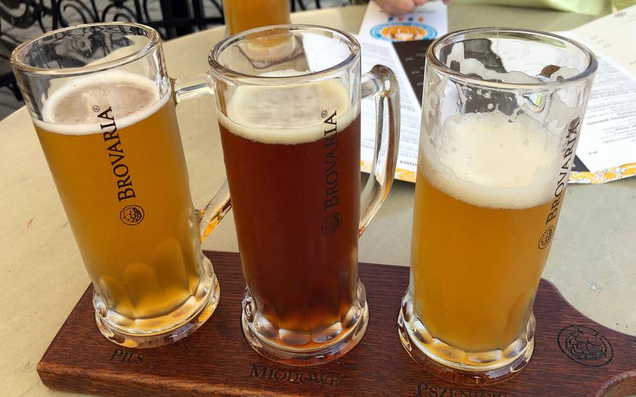 There and many different types of brew house beer at Brovaria in Poznan, Poland.