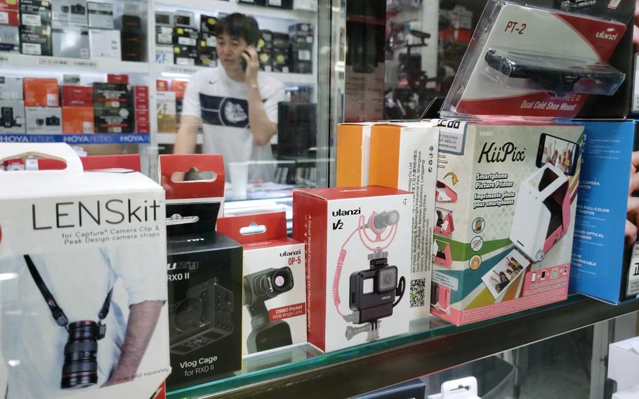 Camera stores near the Namdaemun market offer a variety of third-party accessories for content creators shopping in Seoul, South Korea. Matthew Keeler/Stars and Stripes