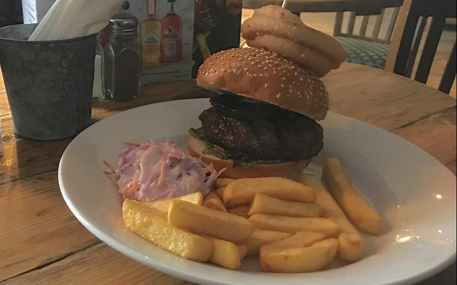 The Blue Moon burger at the White Hart pub in Newmarket, U.K., Nov. 2, 2019. 