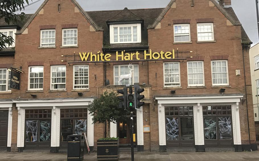 The White Hart Hotel located in central Newmarket, U.K., is pictured Nov. 2, 2019, with Halloween decorations.

Christopher Dennis/Stars and Stripes