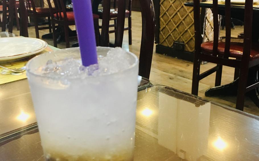 Filipino gulaman at sago, a carbonated beverage served with brown sugar, grass jelly and tapioca balls, is a popular drink at Bahay Kubo restaurant in Manama, Bahrain.