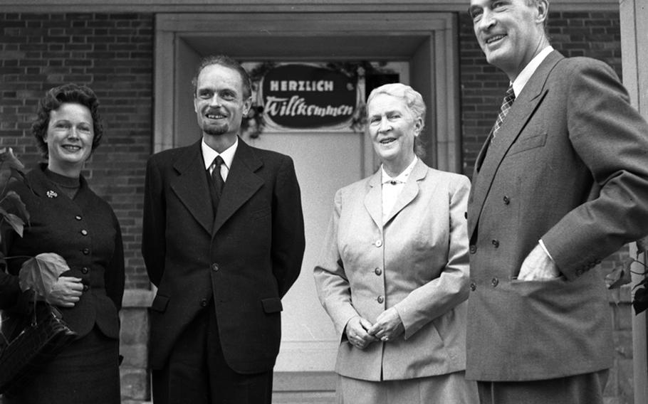 Harald Krupp von Bohlen und Halbach, second from left, poses with family members after returning home from 10 years of postwar imprisonment in the Soviet Union. With him are, from left, his sister, Mrs. Waltraud Thomas; his mother, Bertha; and his older brother, Alfried.