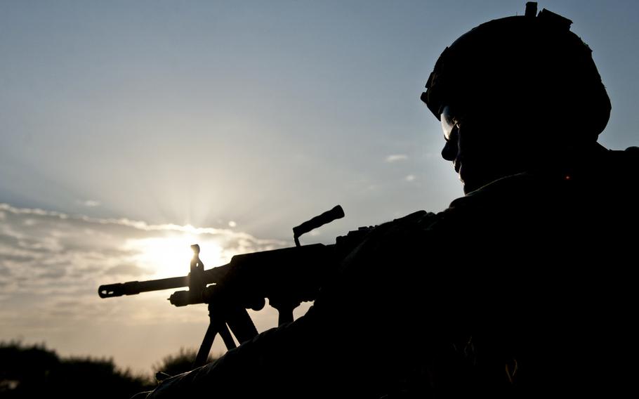 A U.S. soldier at a security post at Forward Operating Base Fenty in the Nangarhar province of Afghanistan, Aug. 22, 2013.