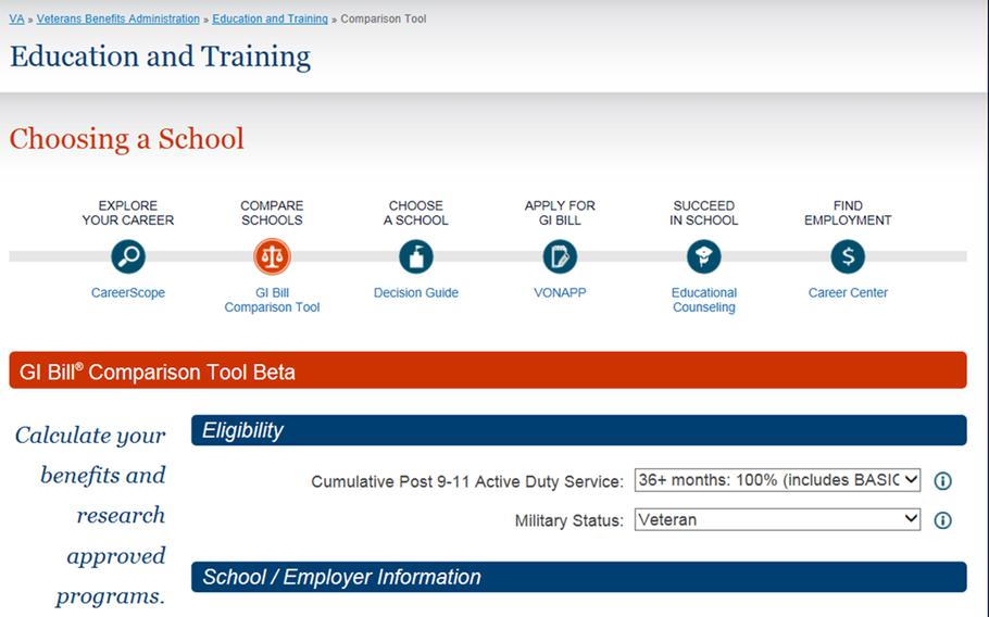 The Department of Veterans Affairs has <a href="http://department-of-veterans-affairs.github.io/gi-bill-comparison-tool/" target=_blank>launched a new tool to help servicemembers</a>, veterans and their families calculate Post-9/11 GI Bill benefits and compare schools and training programs nationwide.