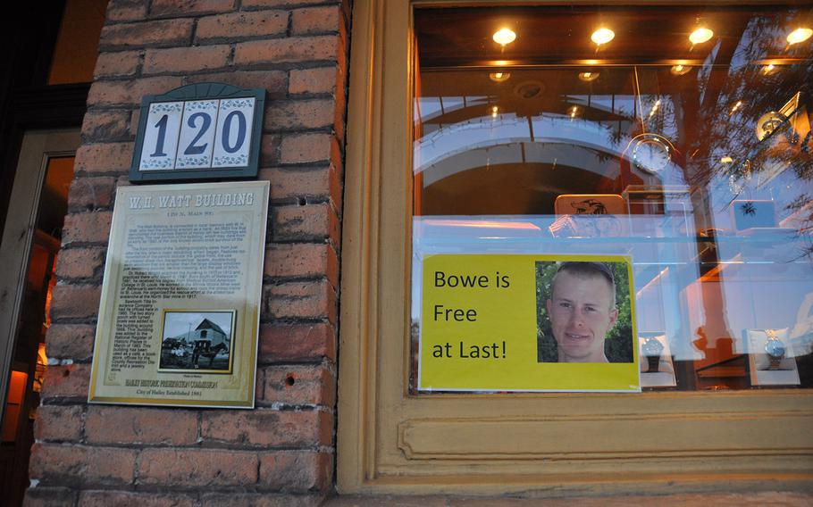 Support of Bowe Bergdahl, recently released after five years in captivity in Afghanistan, is visible along Main Street in Hailey, Idaho, his hometown, which has faced criticism for its support of him and his family.