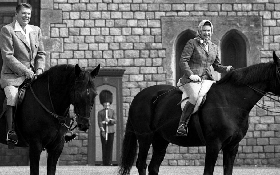 President Ronald Reagan and Queen Elizabeth II went horseback riding at Windsor Castle in 1982.