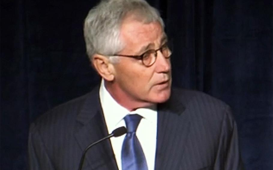Secretary of Defense Chuck Hagel speaks at the Association of the United States Army conference in Washington, Oct. 15, 2014.
