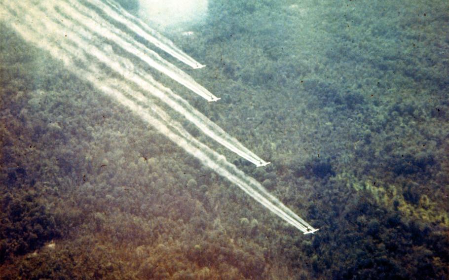 Defoliant spray run, part of Operation Ranch Hand during the Vietnam War by UC-123B Provider aircraft. 