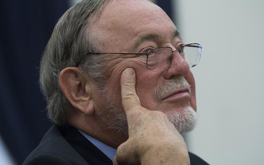 Rep. Don Young, R-Alaska, listens to comments after testifying at a House Armed Services Committee hearing on budget priorities, April 14, 2015 in Washington, D.C.
