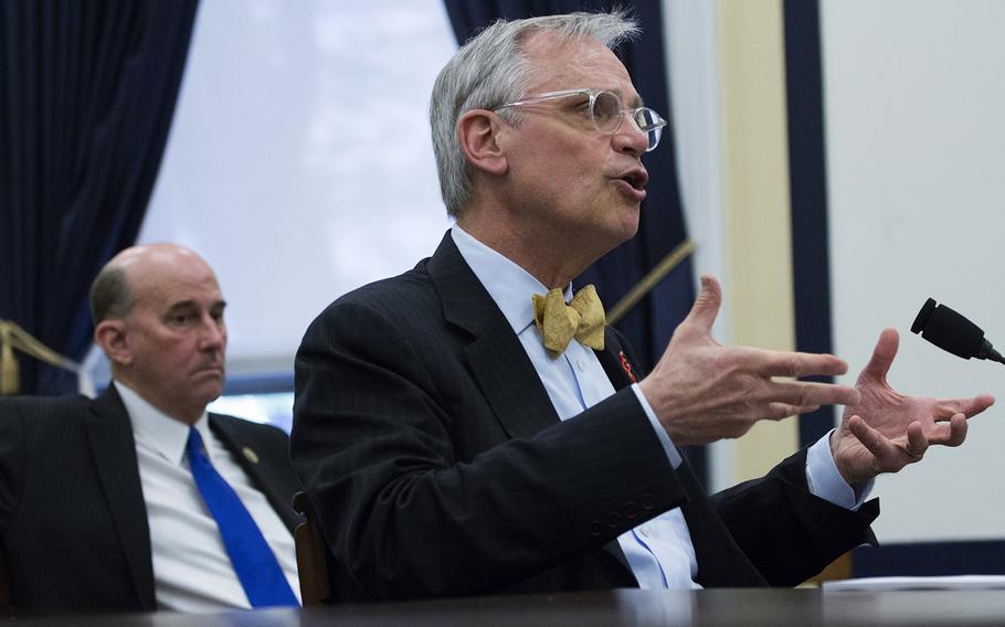 Rep. Earl Blumenauer, D-Ore., testifies at a House Armed Services Committee hearing on budget priorities, April 14, 2015 in Washington, D.C. Waiting on deck is Rep. Louie Gohmert, R-Texas.